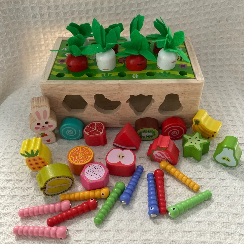 KMTJT Wooden Farm Orchard Shape Sorter Development Learning Toy EUC